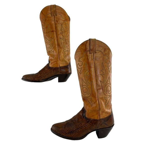 Ladies Justin Brown Snakeskin Almond Toe Cowgirl Western Boots Size 8.5 C *WIDE* - Picture 2 of 7